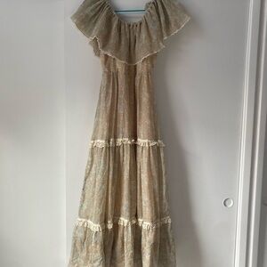 70”Beige Floral Maxi Dress (vintage)